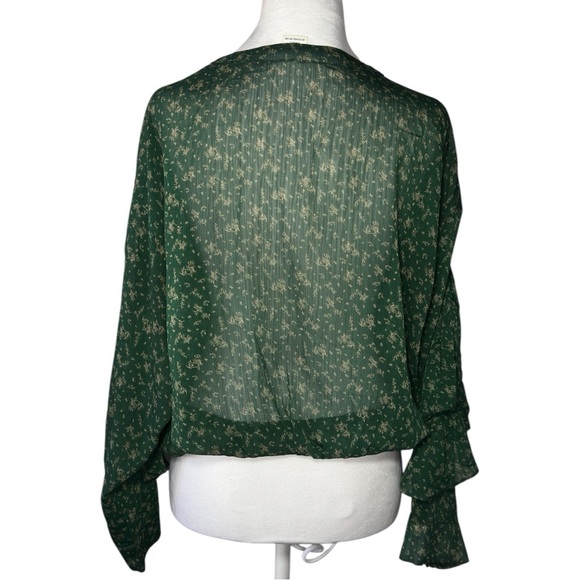 LOTUS & LAVENDER silky pleated green top long sleeve button up round Neck XL - Picture 3 of 5
